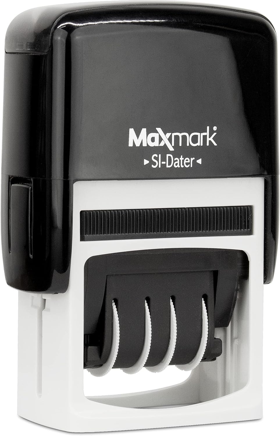 MaxMark Office Date Self Inking Stamp with Your Custom Text - 1" x 1-5/8” - Choice of Ink Color
