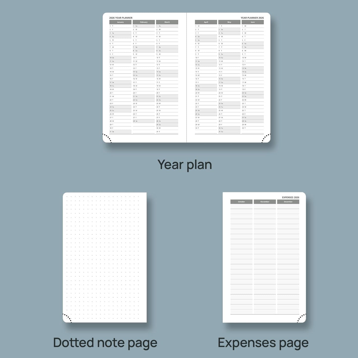 POPRUN Weekly Planner 2026 Calendar (Pocket 4'' x 6.25'') 12 Months Notebook with Horizontal Layout, Leather Hardcover, Inner Pocket, 100GSM Thick Paper, Pen Holder TJ - Lavender
