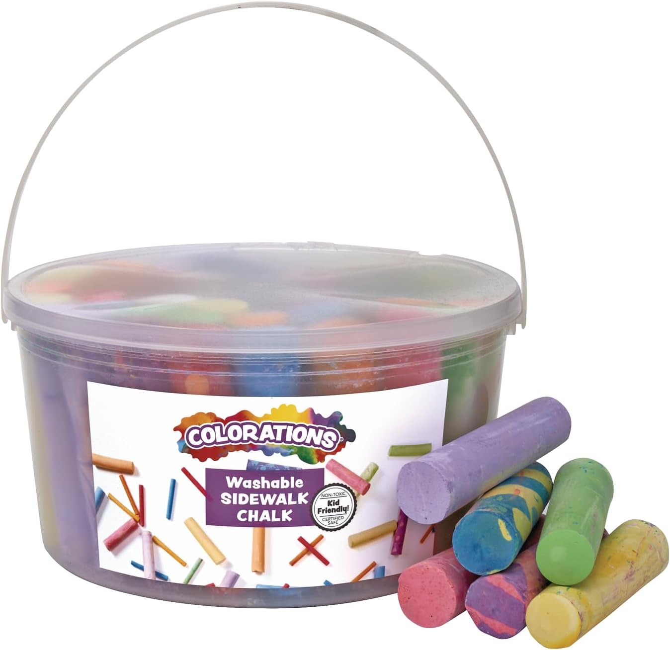 Colorations Sidewalk Chalk – 50pc 4” x 1” Washable, Bright Colored Chalk Set – Fun Kid Art Colors & Patterns – Draw on Classroom Chalkboard or Outdoor Playground – Jumbo Bulk