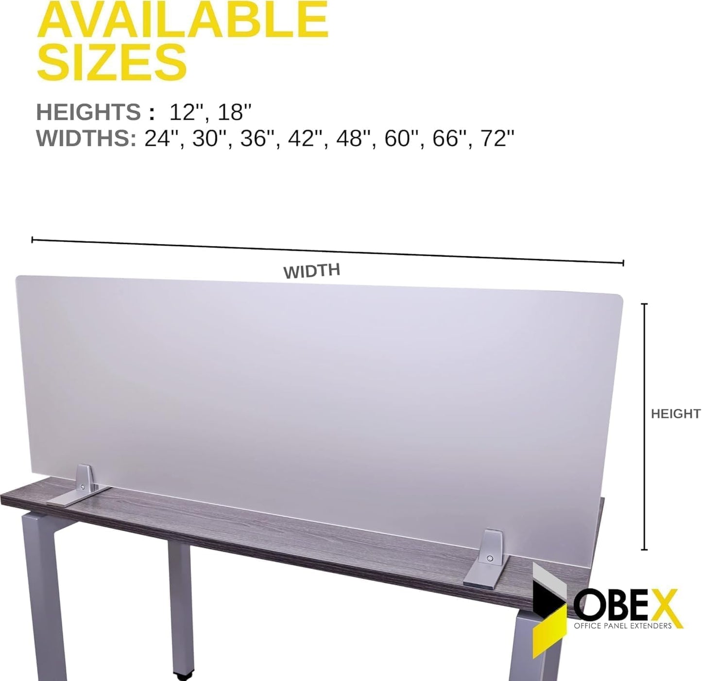 OBEX Acrylic Free Standing Screen, Divider for Desk Privacy Home & Office Partitions for Table Top Workstation, Portable Cubicle Panel for Work, 18" x 42", Frosted