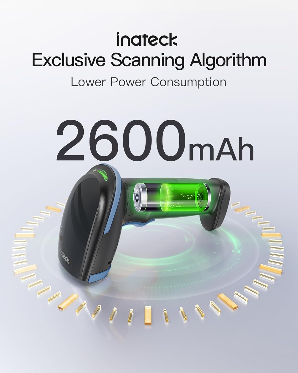 Inateck 2D Barcode Scanner with Intelligent Stand, Wireless QR Code Scanner, Handheld Scanner with APP and SDK, 2D Imager with 2600mAh Battery, BCST-35 Blue