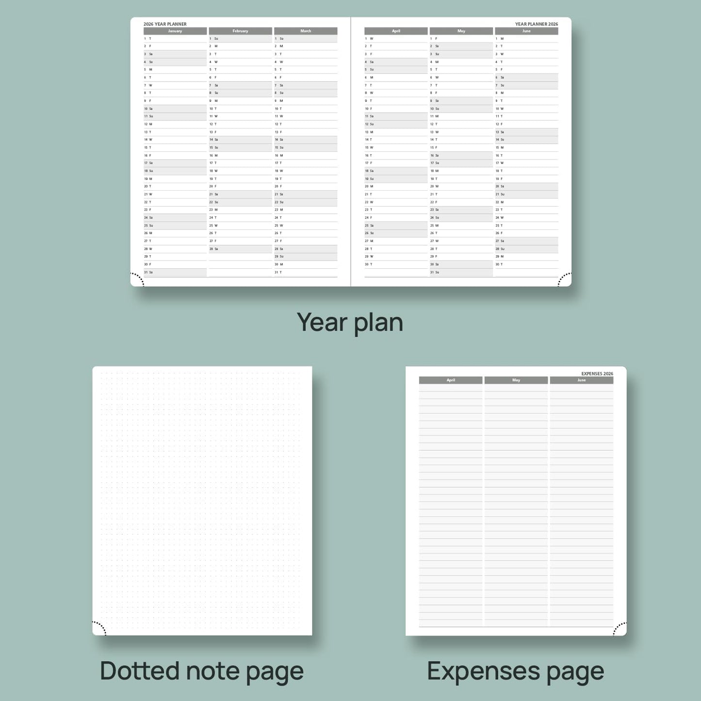 POPRUN Planner 2025-2026 (Large - 8.5'' x 10.5'') Academic Weekly Calendar (July 2025 - June 2026) with Hourly Time Slots, Monthly Tabs, 100GSM Thick Papers, Leather Soft Cover - Blue Green