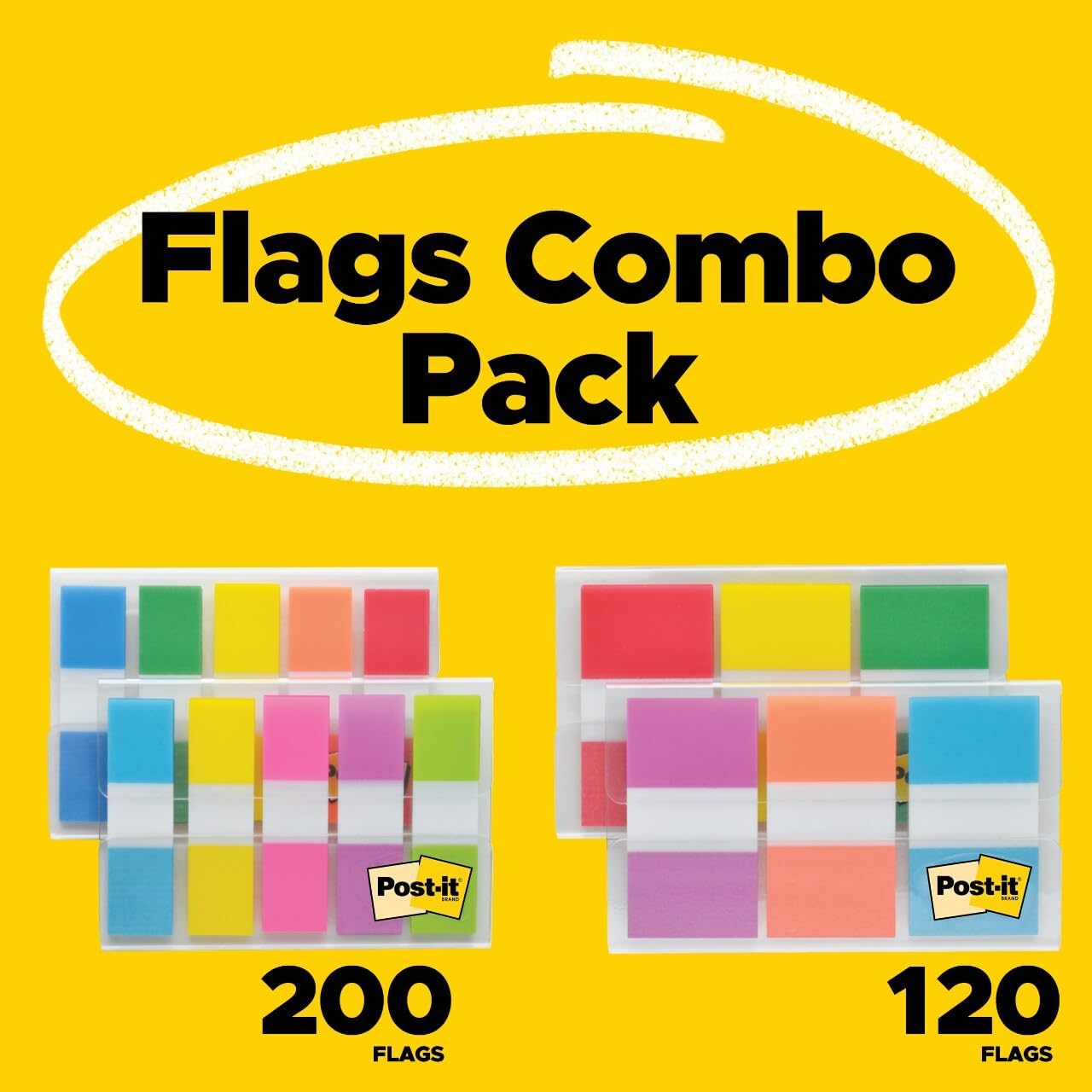 Post-it Flags Combo Pack, 4 On-The-Go Dispensers/Pack, 120 .94 in Wide and 200 .47 in Wide Flags, Assorted Colors (683-XL1) (Pack of 12)
