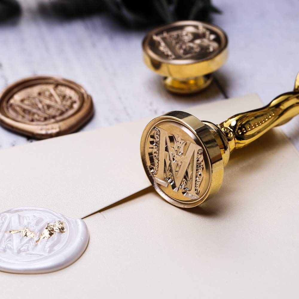 P Alphabet Sealing Wax Stamp, Lucky Goddness Gold Letter Sealing Stamp with Brass Head Retro Handle