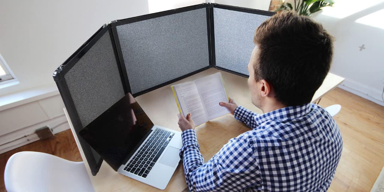 Versare Folding Tabletop Display | 3-Panel Partition | Lightweight Portable Workspace Divider | Navy Blue 78" x 24"