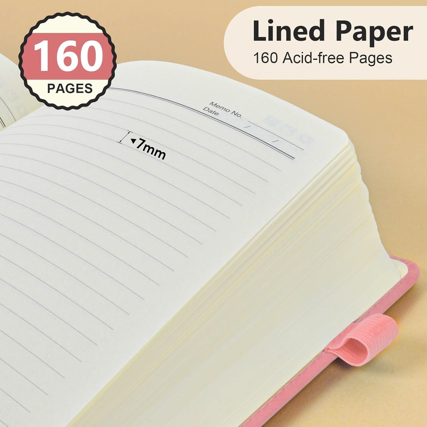 PERCUN Lined Journal Notebook for Men & Women, 160 Pages College Ruled Journal for Writing, A5 Hardcover Leather Notebooks for Work, School, Business, Travel, Daily Diary 5.9" x 8.5" - Pink