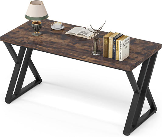 LITTLE TREE 55 Inch Large Simple Industrial Computer Desk Study Writing Table Home Office Workstation,Rustic Brown