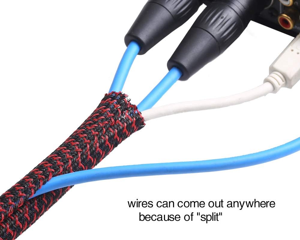 Alex Tech 10ft - 3/8 inch Cord Protector Wire Loom Tubing Cable Sleeve Split Sleeving For USB Cable Power Cord Audio Video Cable – Protect Cat From Chewing Cords - Blackred