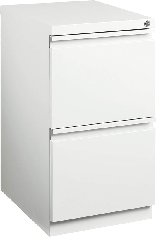 20 Inch Deep Metal 2 Drawer File with Full Pull, for Home and Office, Holds Letter Width Hanging Folders Mobile Pedestal, White