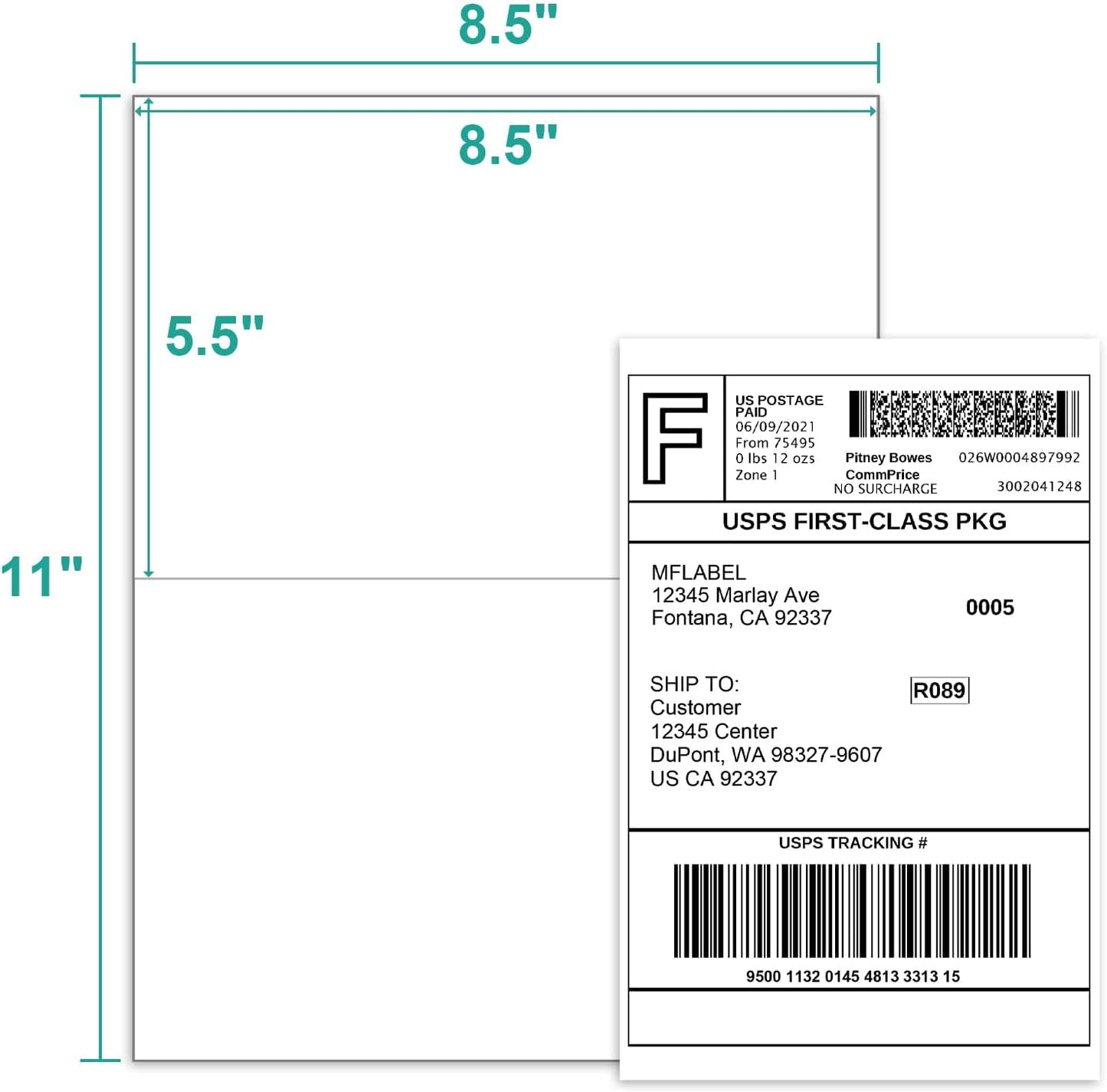 MFLABEL Half Sheet Label Laser/Ink Jet USPS UPS FedEx Shipping Label 8.5 x 11 Inches Packaging Labels, Address Labels for Laser & Inkjet Printers, 30000 Count(15000 Sheets)