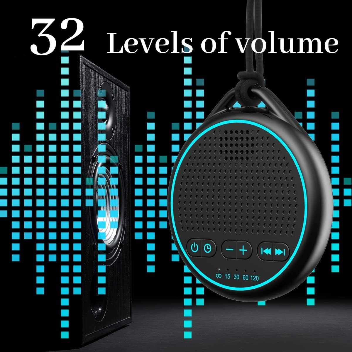 White Noise Sound Machine with 25 Soothing Natural Sounds Rechargeable Battery Portable for Travel 32 Volume Levels 5 Timers Compact Size for Baby Kids Adults Sleeping (Black-Upgrade)