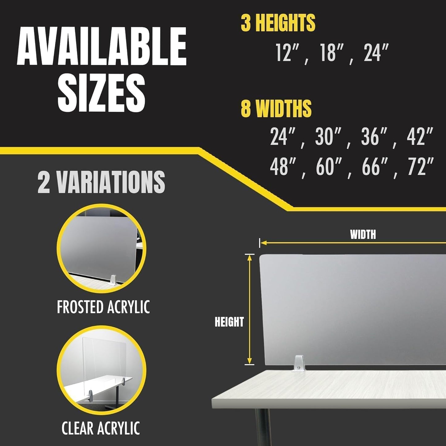 OBEX Frosted Acrylic Desk Mounted Privacy Panel, 24" x 30", Frosted