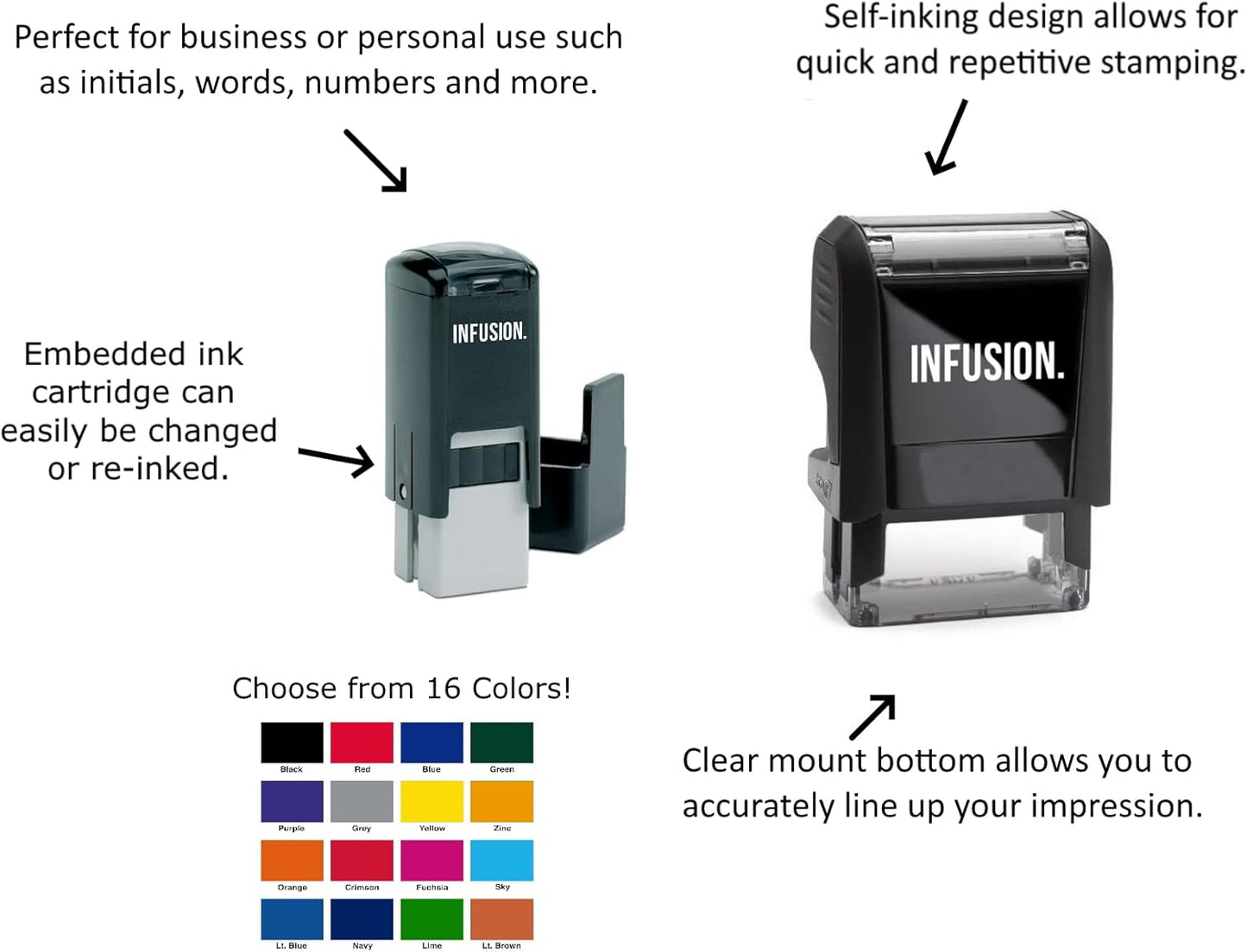 Infusion Self-Inking Custom Rubber Stamp (Personal or Business Use) - Choose from 16 Colors (3/8" x 2")