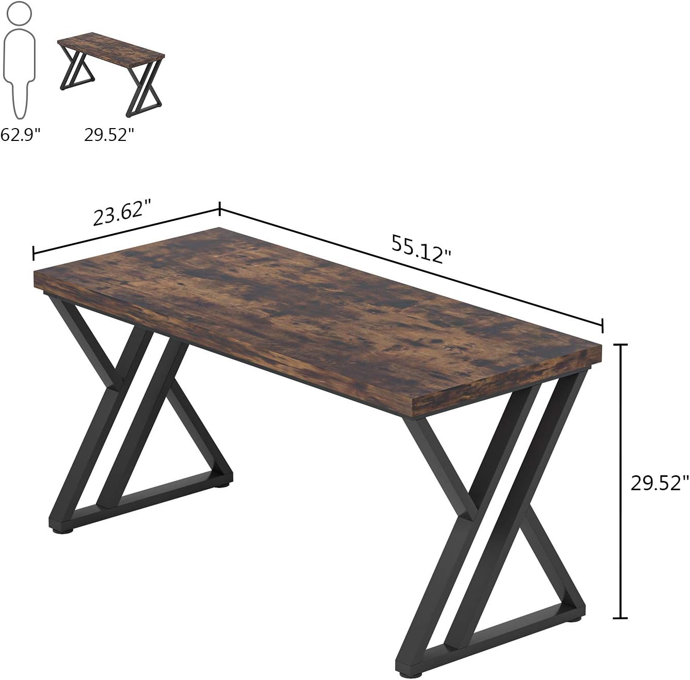 LITTLE TREE 55 Inch Large Simple Industrial Computer Desk Study Writing Table Home Office Workstation,Rustic Brown