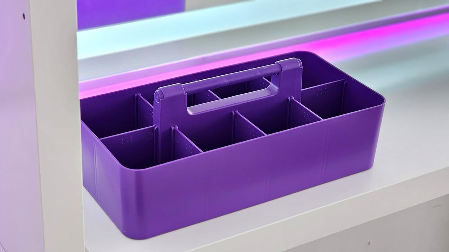 -Large Portable Caddy, DIY Dividers, 8 Compartments, School Office Supplies Home Business Organizer,Portable Basket with Handle Made in USA (4 PACK, Royal Purple)