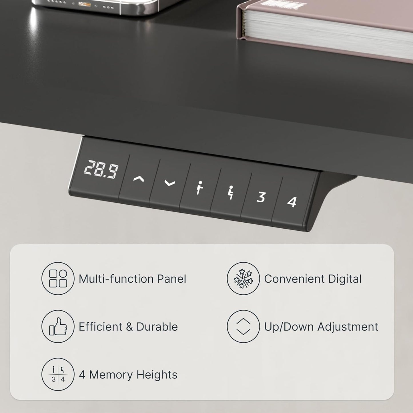 FLEXISPOT EN1 Whole-Piece Standing Desk 48 x 24 Inches Electric Height Adjustable Desk for Home Office (Black Frame + Black Table Top)