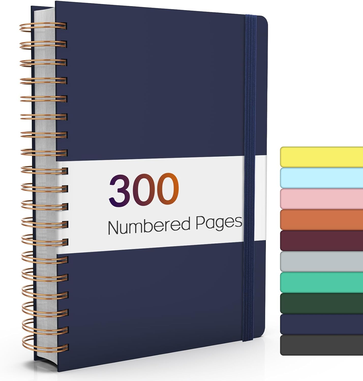 Forvencer A4 Lined Spiral Journal Notebook with 300 Numbered Pages, 11" X 8.5" College Ruled Thick Journals for Writing with 100GSM Paper, Hardcover Notebooks with Contents for Work, School, Navy