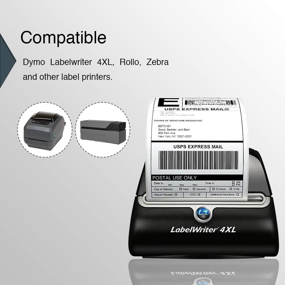 BETCKEY Colored Labels Compatible with Dymo 1744907 (4" x 6") Extra Large Shipping Labels, Compatible for Dymo LabelWriter Thermal 4XL & Zebra Desktop Printers [6 Rolls, Pink]