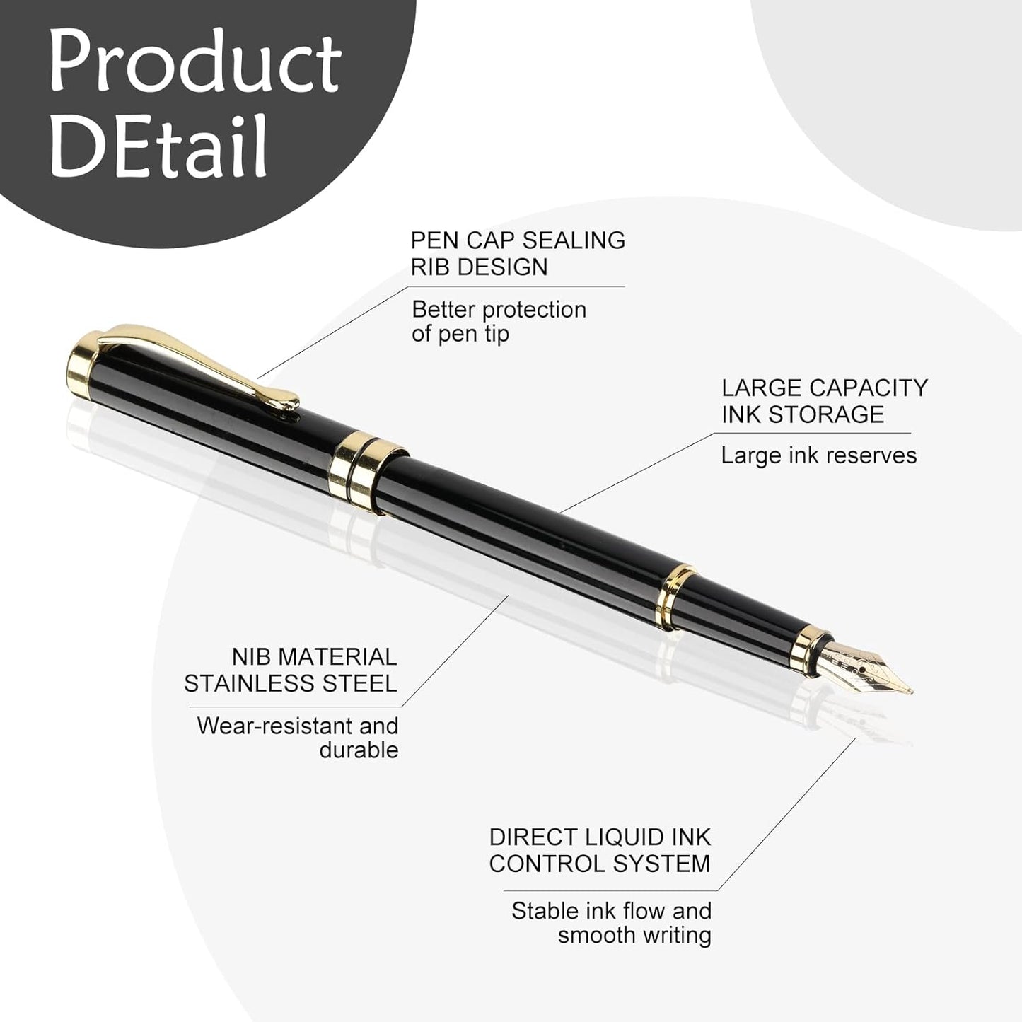 Tiankool Luxury Fountain Pen,Fine Nib, Exquisite Pen Gift Set for Men&Women-Includes 10 Ink Cartridges&Ink Converter- Nice Pens - Black