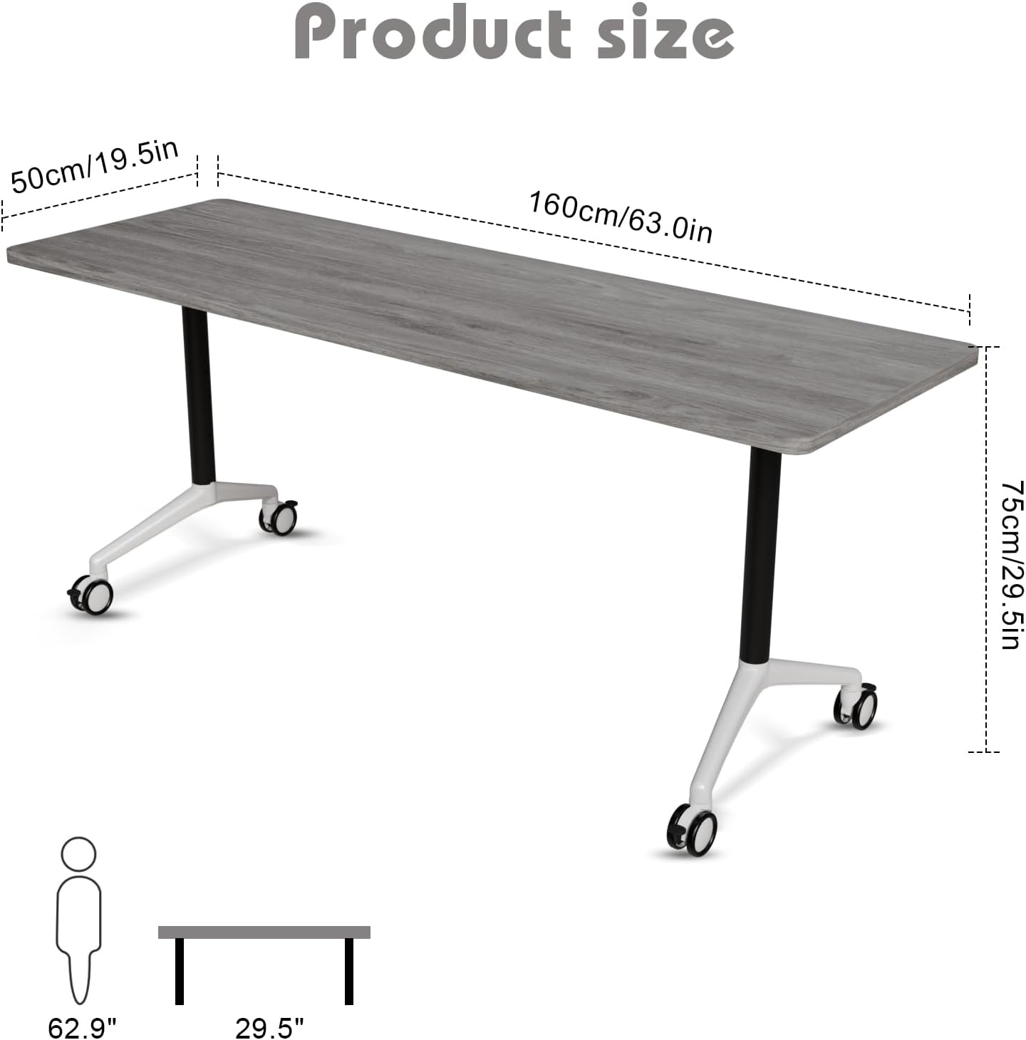 Conference Room Table with Flip-Top Design for Dynamic Meetings, Business Table Computer Desk with Heavy-Duty Frame,Foldable Seminar Meeting Tables for Home Office (2, B, 61IN)