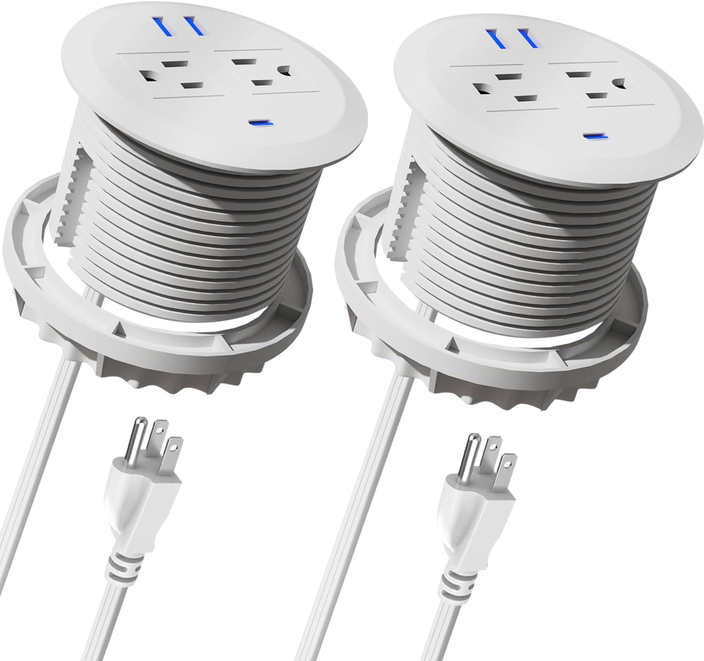 2PCS 3 Inch Desktop Power Grommet,20W USB C Fast Charging Station,3-USB Port,Flush Mount,6.5 ft Power Cord.Round Recessed Power Strip,Desk Hole Grommet Outlet for Workspace,White