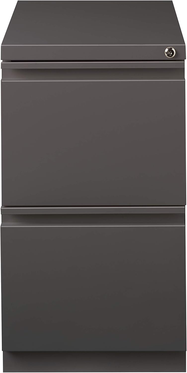 20 Inch Deep Metal 2 Drawer File with Full Pull, for Home and Office, Holds Letter Width Hanging Folders Mobile Pedestal, Medium Tone