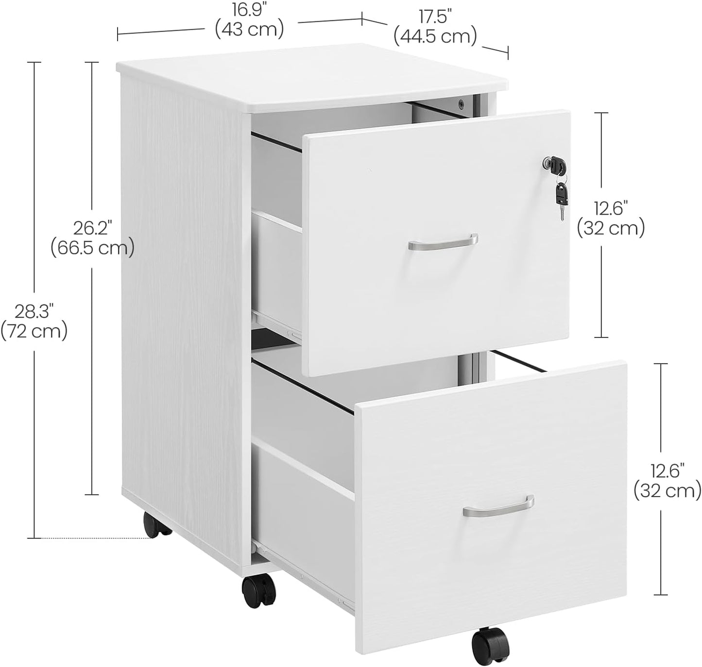 VASAGLE 2-Drawer File Cabinet, Locking Filing Cabinet for Home Office, Small Rolling Printer Stand, A4, Letter-Size Hanging Files, Assembly Required, White ULCD027T46V2