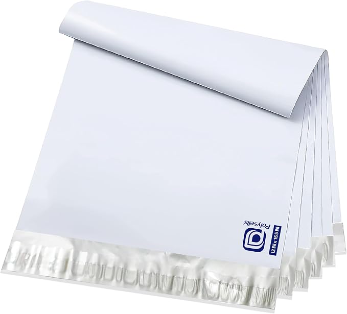 POLYSELLS 100 pcs 12x15.5 Inches White x Silver Poly Mailers Shipping Envelopes by POLYSELLS
