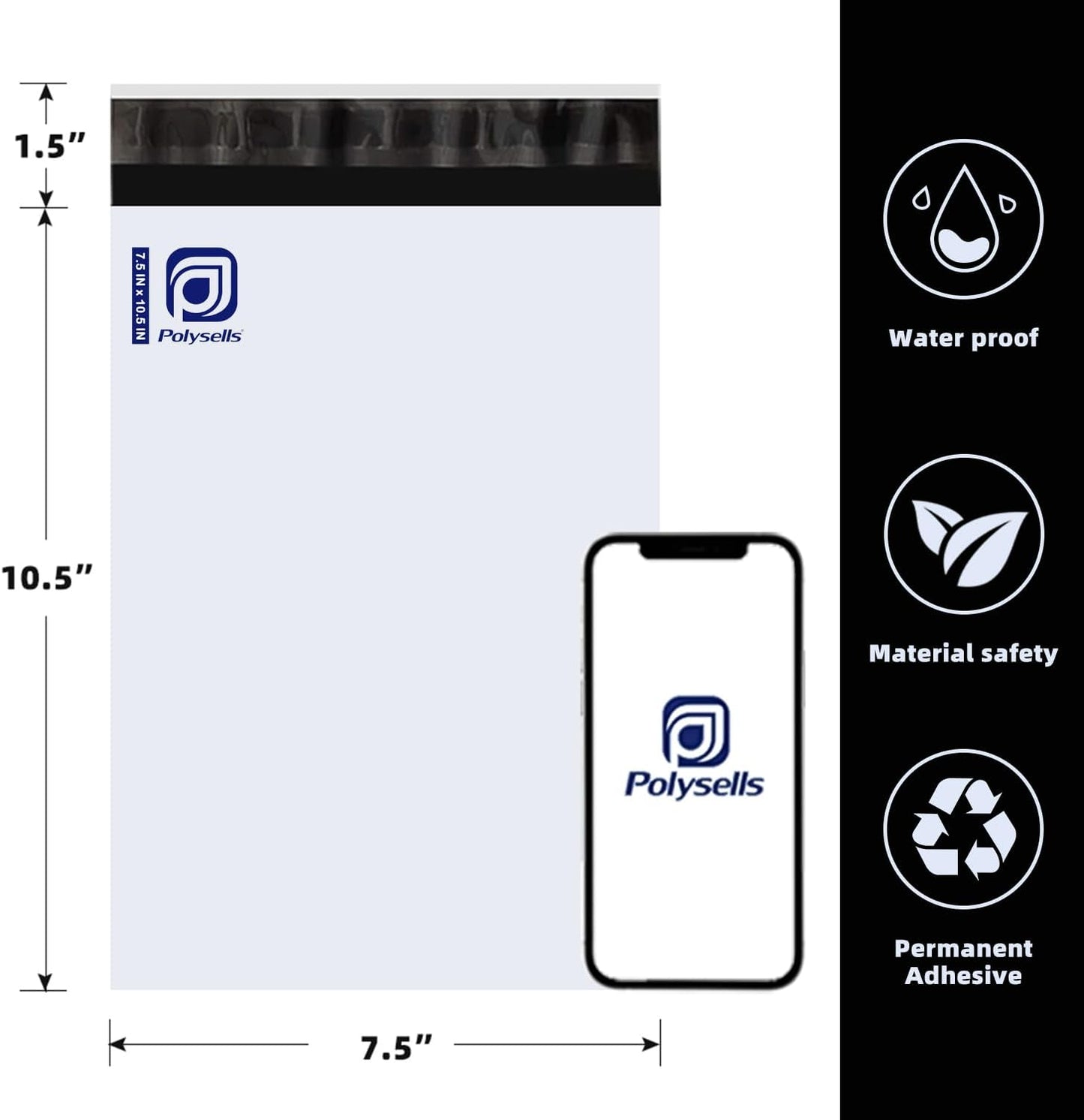 POLYSELLS Poly Mailers Shipping Envelopes, Strong Adhesive Sealing, Waterproof, and Tear-resistant Postal Mailing Bags for Clothing, Books, and Accessories (White, 7.5x10.5 Inch, 1000 pcs)