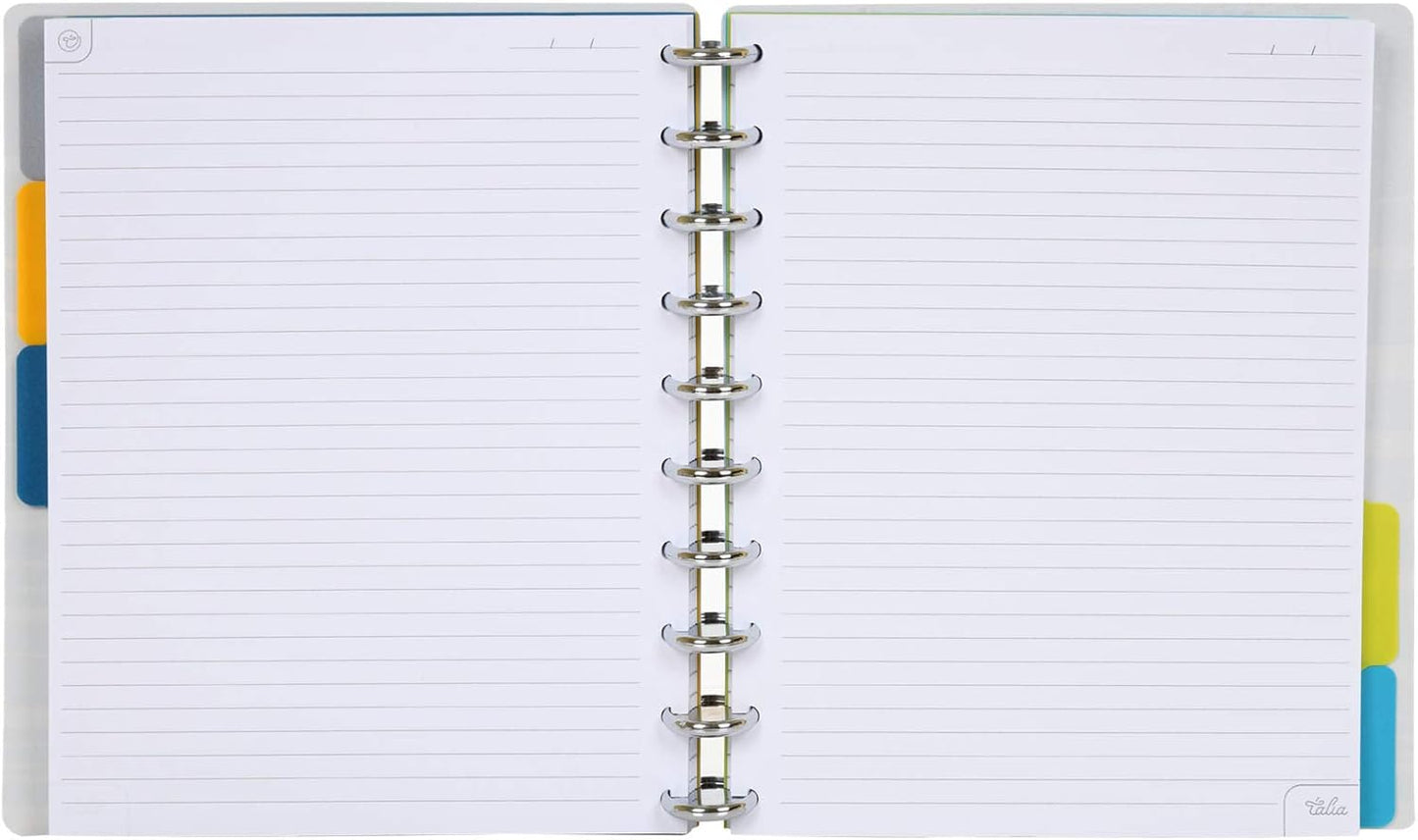 Talia Discbound Notebooks, Planner, Customizable, (yMarble Flow Turquoise w/Silver Discs, Midsize (7.5in x 9.75in))