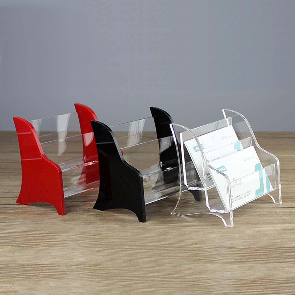 Enyuwlcm Acrylic 2 Tier Business Card Holder Display for Desk Elegant Business Card Stand for Office Counter Black/Clear