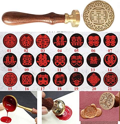 21 Styles Decorative Chinese Character Double Happiness Symble Cat Wax Seal Sealing Stamp Curlicue Wedding Invitations Christmas Gift Cards Embellishment Cutomize Seal Stamp Rosewood Handle Set