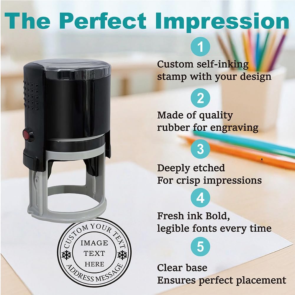 Multi-Size Custom Stamps Self Inking Personalized Logo Name Image Return Address Rubber Stamps for Office Business Personal Use (Round-1.8inch)