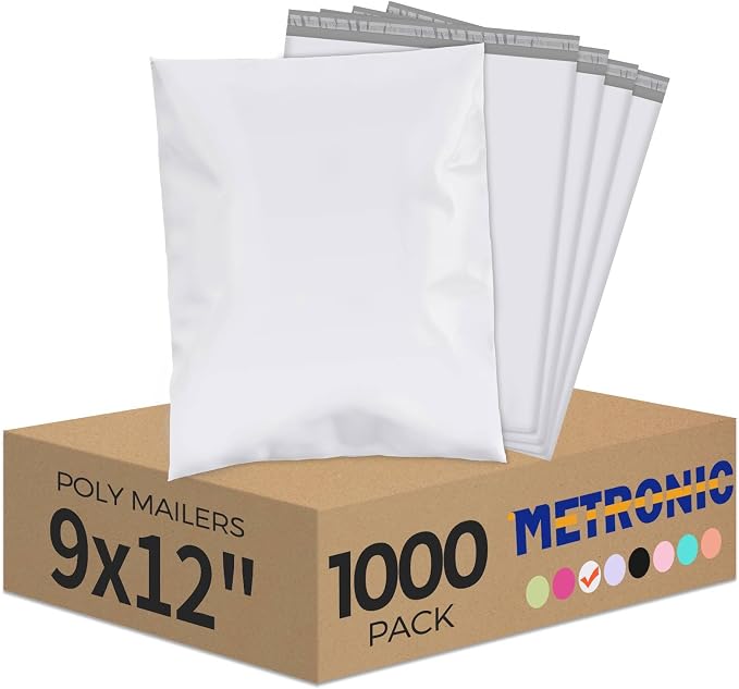 Metronic 1000Pack White Poly Mailers 9x12 Shipping Bags Envelopes by METRONIC
