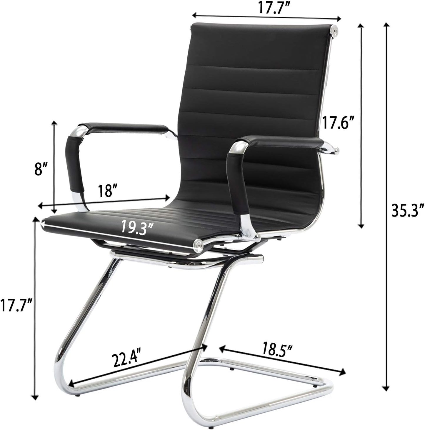 Reception Chairs No Wheels Leather Conference Chair Heavy Duty Back Support Office Guest Chair, Set of 2 (Black)