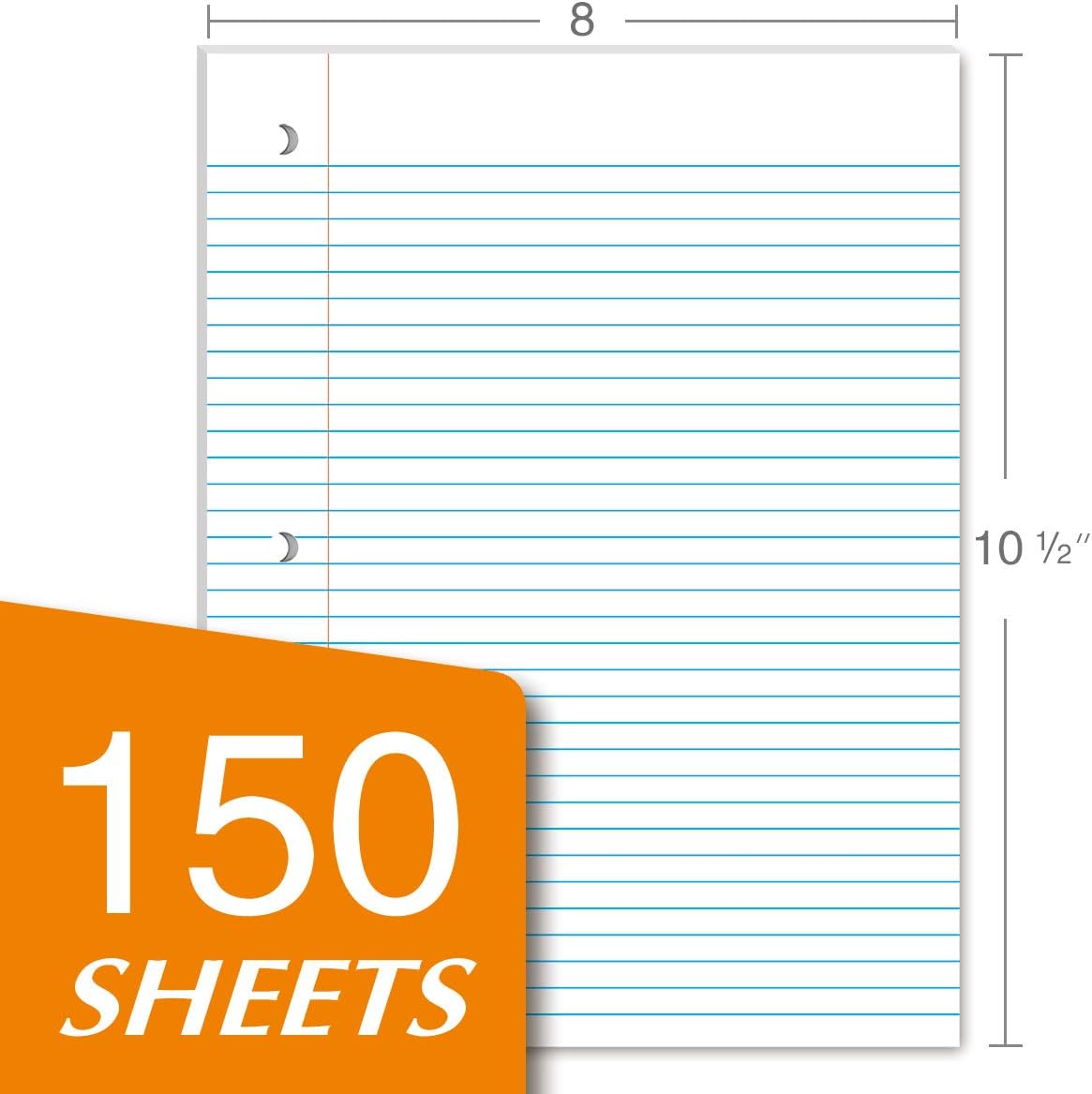 Kaisa Filler Paper Notebook Paper College Ruled 8"x10.5" Loose Leaf Paper for 3-Ring Binders 150 Sheet/pack,12pack (Total 1800 Sheets)