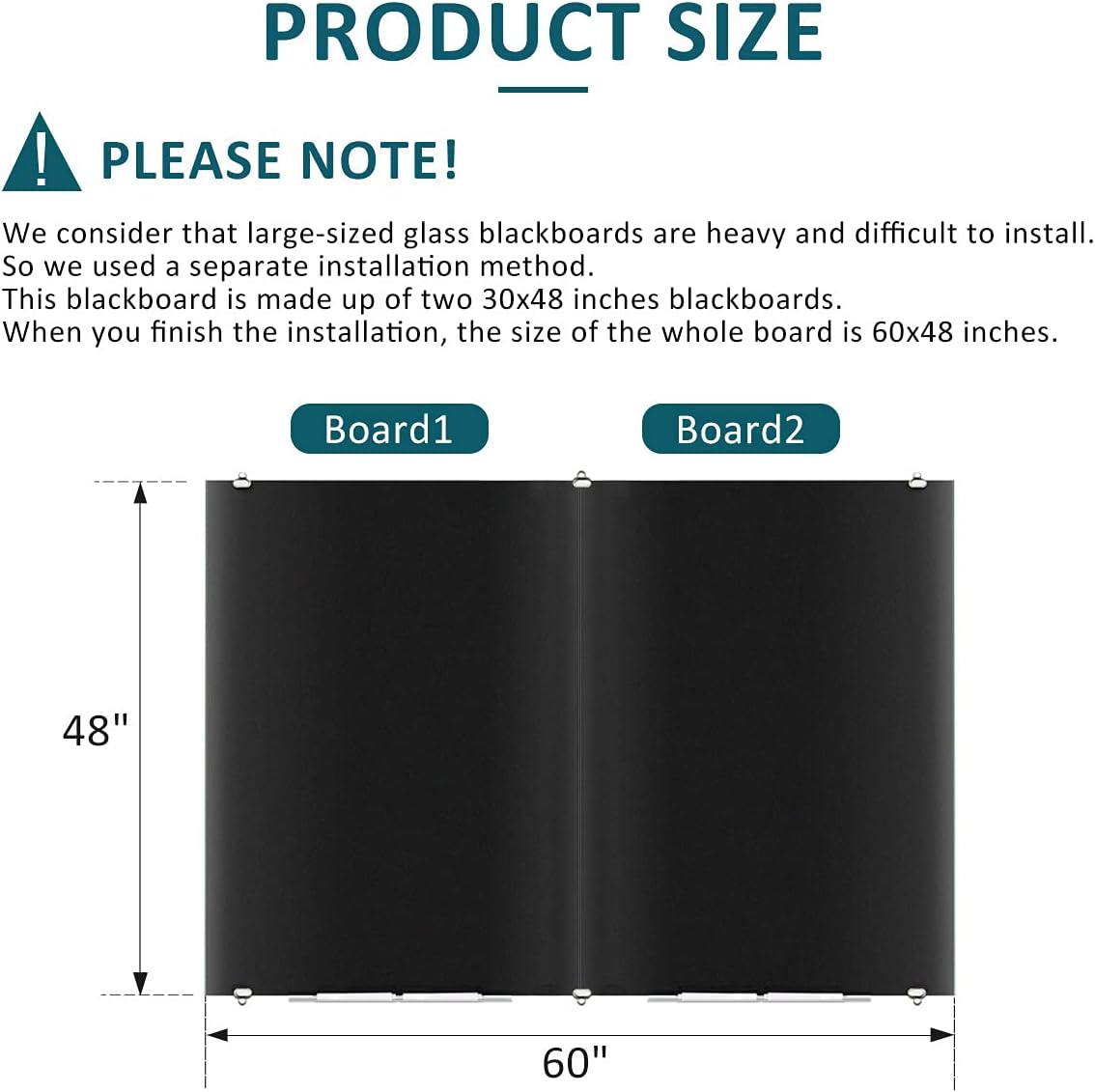 2-in-1 Black Glass Dry Erase Board 60" x 48" - Large Splicing Magnetic Tempered Glass Whiteboard for Wall, Frameless Glass Blackboard Bulletin Board for Office, Home, School