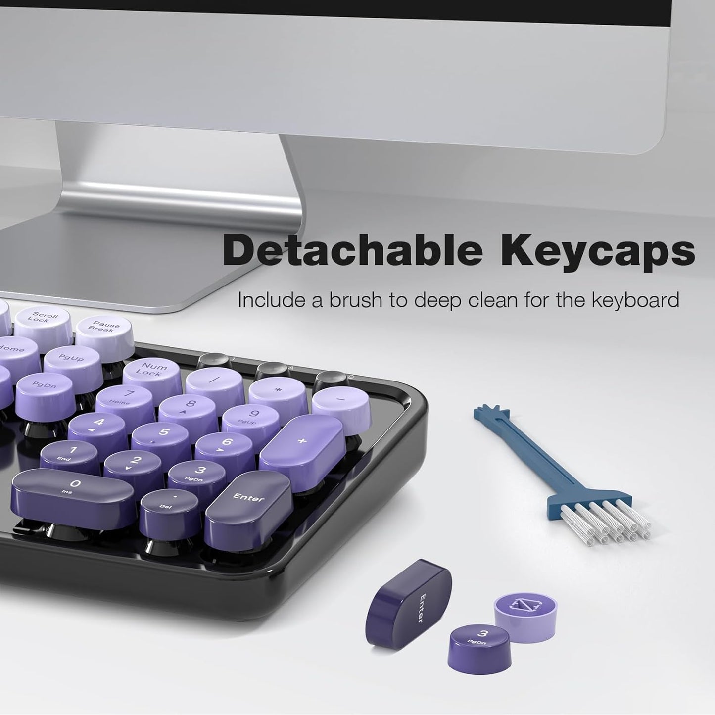 MOFII Wireless Keyboard and Mouse Combo, 2.4GHz Retro Typewriter Keyboard Full Size, Cute Wireless Mice, USB Dongle Plug and Play, for Laptop, PC, Desktop, Windows (Black Purple Gradient Color)