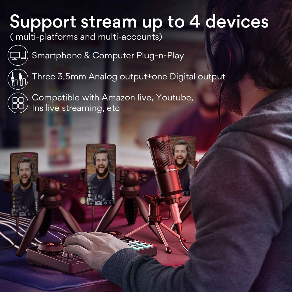 MAONO MaonoCaster Lite AU-AM200-S1 All-in-One Podcast Equipment Set with 3.5mm Microphone for Live Streaming, Podcast Recording, PC, Smartphone