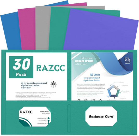 30 Pack 2 Pocket Folders - Letter Size, Assorted 5 Colors