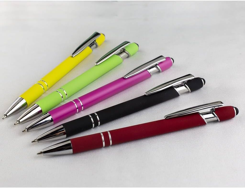 Green Ballpoint Pens with Black Ink, 2-in-1 Stylus Tip, 1.0mm Medium Point, Matte Metal Barrel – 10-Pack for Office or School
