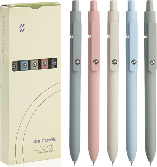 Gel Pens, 5Pcs 0.5mm Fine Point Pens With Smooth Wirting,Quick Dry Aesthetic Pens For Journaling, Ballpoint for Office School Supplies,Gifts for Women Men Student(Morandi)