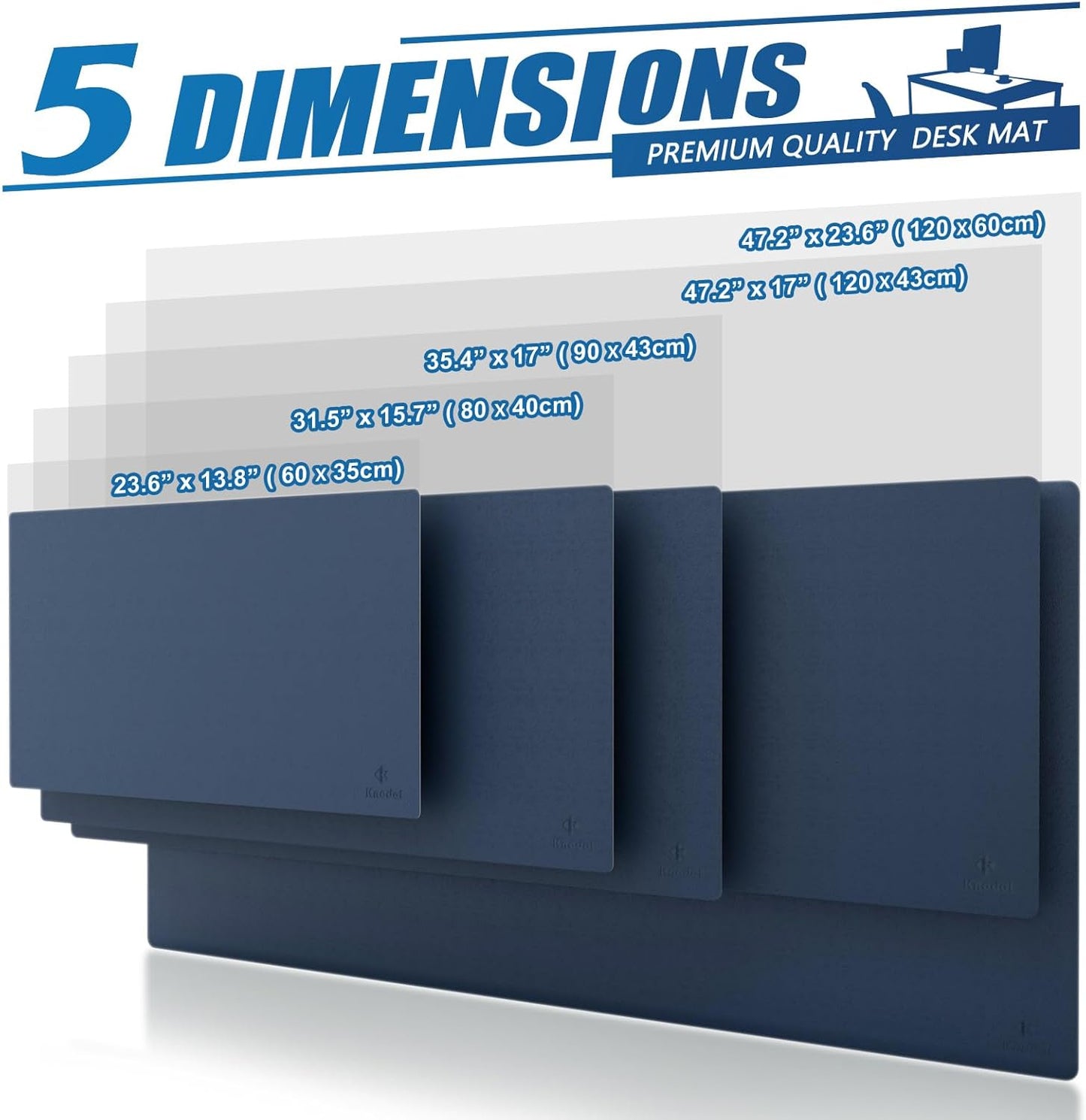 K KNODEL Small Office Leather Desk Mat, Mouse and Keyboard Pad, Computer and Laptop Mat, Desktop Protector and Cover, Writing Pad and Blotter (23.6"x13.8", Dark Blue)