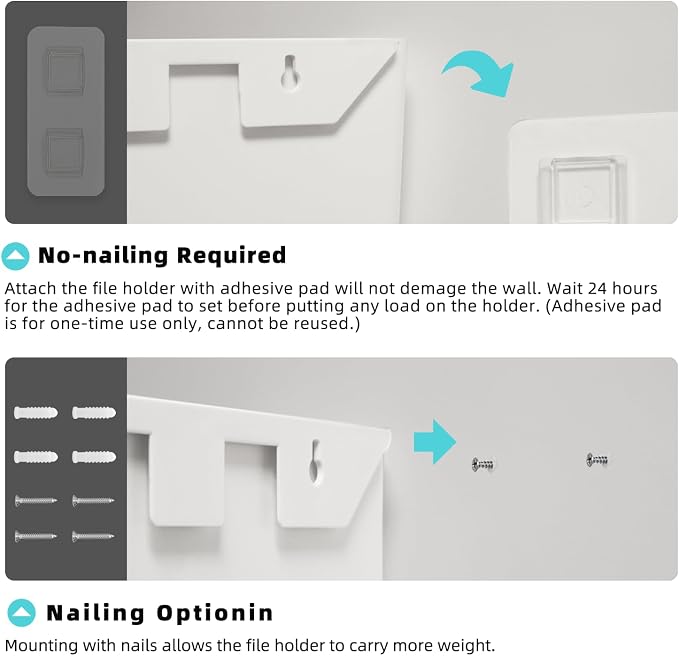 JOMOLA No Drilling File Holder 3 Pack Mail Organizer Wall Mount File Organizer - Image 2