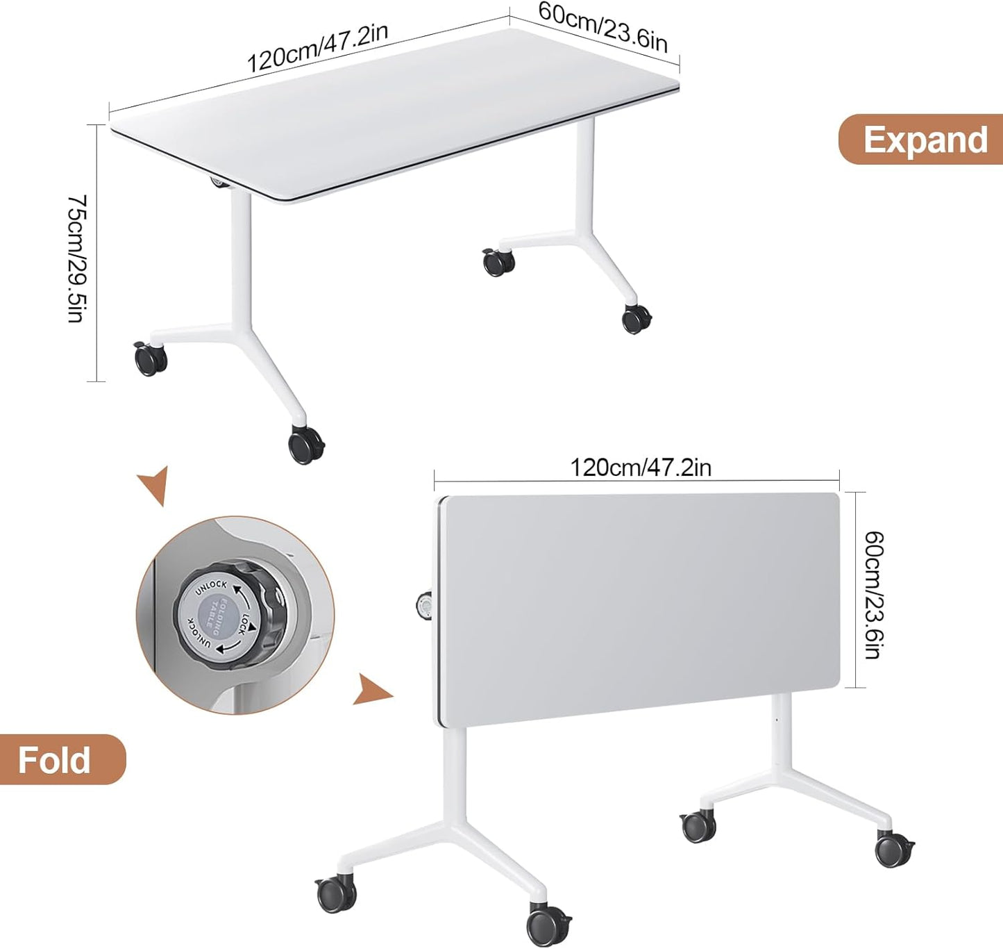 Conference Table, Folding Conference Tables for 2-20 People, Modern Conference Room Table with Wheels, Super Sturdy Large Rectangle Mobile Meeting Seminar Tables for Office (4PCS 47.2in)
