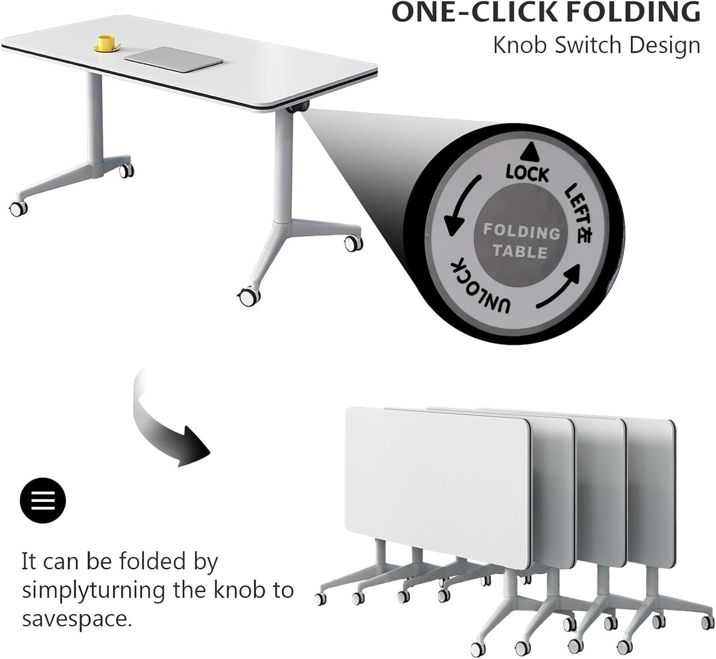 Conference Table Folding Conference Table, Modern Conference Room Table White Meeting Table Flip Top Large Mobile Training Tables, Mobile Training Seminar Tables for Office Classroom (6pack 47.2in)