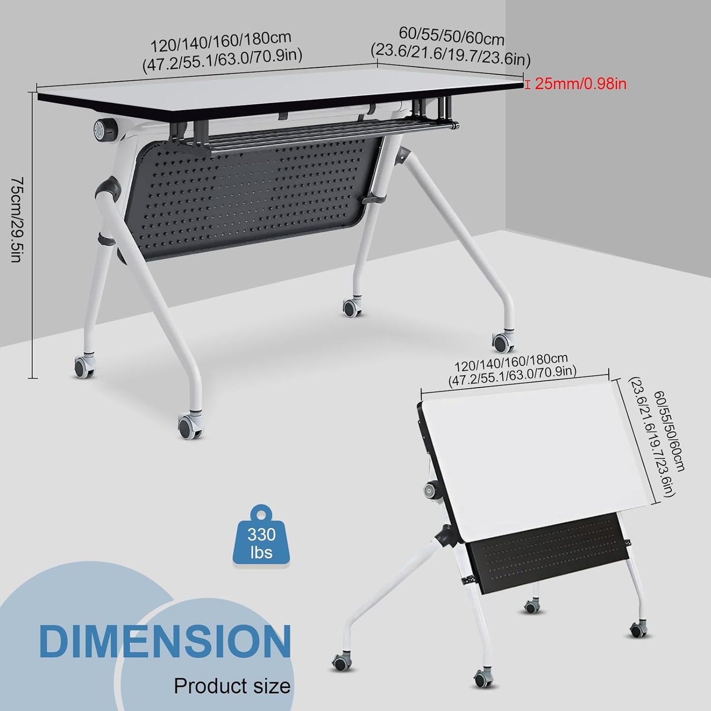 Conference Table, Folding Conference Room Tables, Mobile Training Tables with Silent Wheels, Large Rectangular Modular Seminar Table Office Computer Desks for Classroom White (10Pack L47.2in)