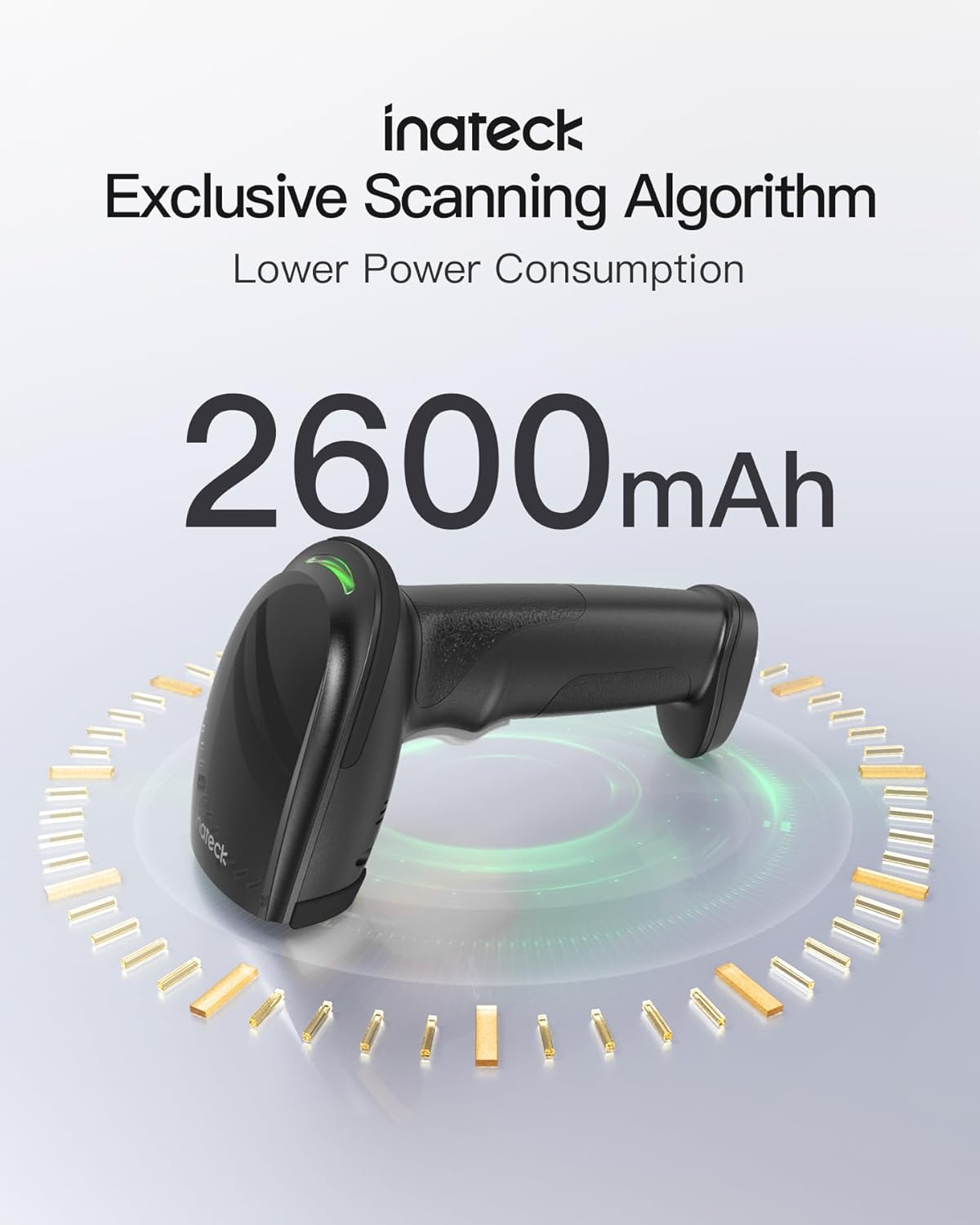 Inateck 2D Barcode Scanner, Wireless Bluetooth QR Barcode Scanner, Handheld Scanner with APP and SDK, 1 Charge for 3 Months, BCST-23 Dark Gray
