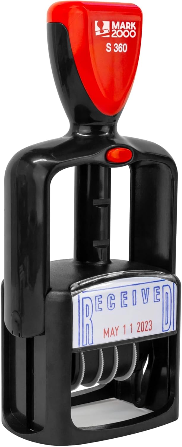 Self-Inking Rubber Date Office Stamp with Deposited Phrase - Black Ink - 12-Year Band