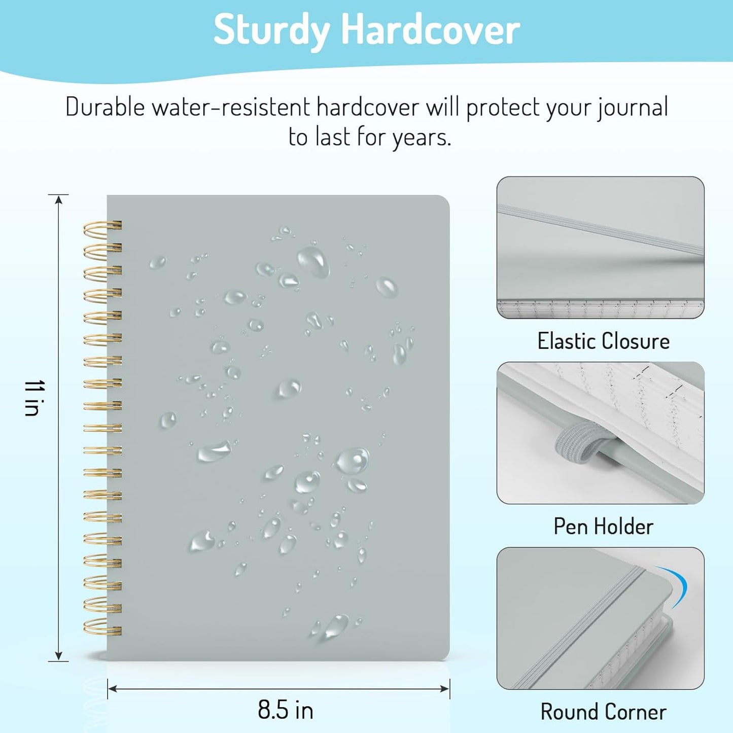 Forvencer A4 Lined Spiral Journal Notebook with 300 Numbered Pages,11" X 8.5" Thick Journals for Writing with 100GSM Paper, Hardcover Notebooks with Contents for Work, School, Grey